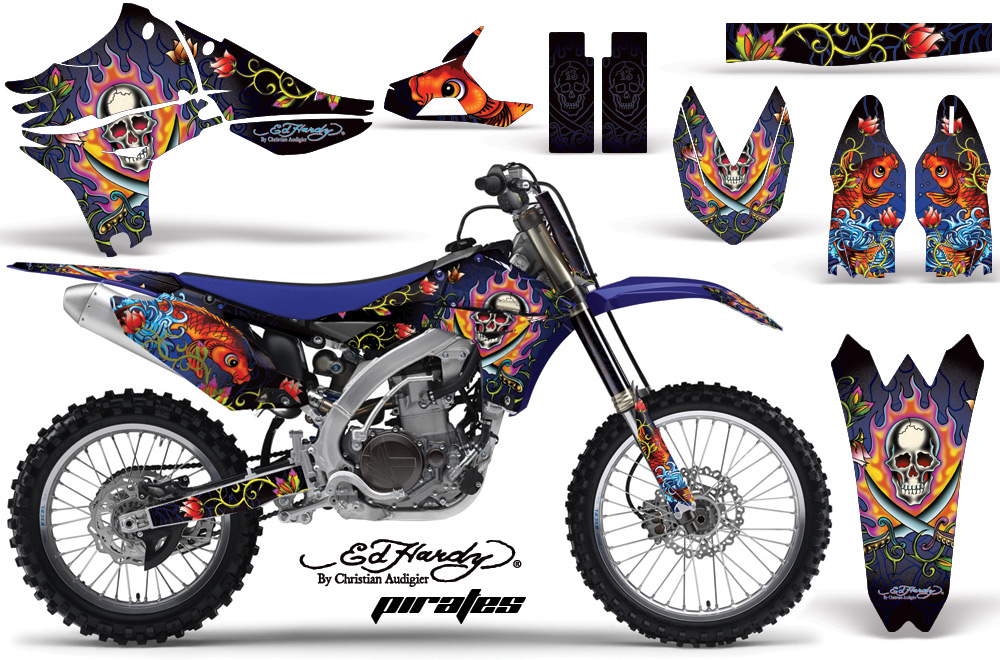 Yamaha YZ450F 2010 Graphics INSTALL-EDHARDY-PIRATES-BLUE-NP